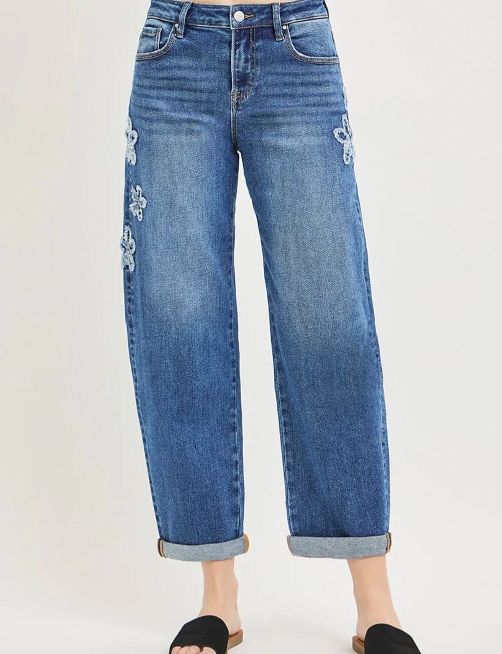 Risen Slouchy Crop Flower Patch Barrel Jeans Size 11 / 30 NWT